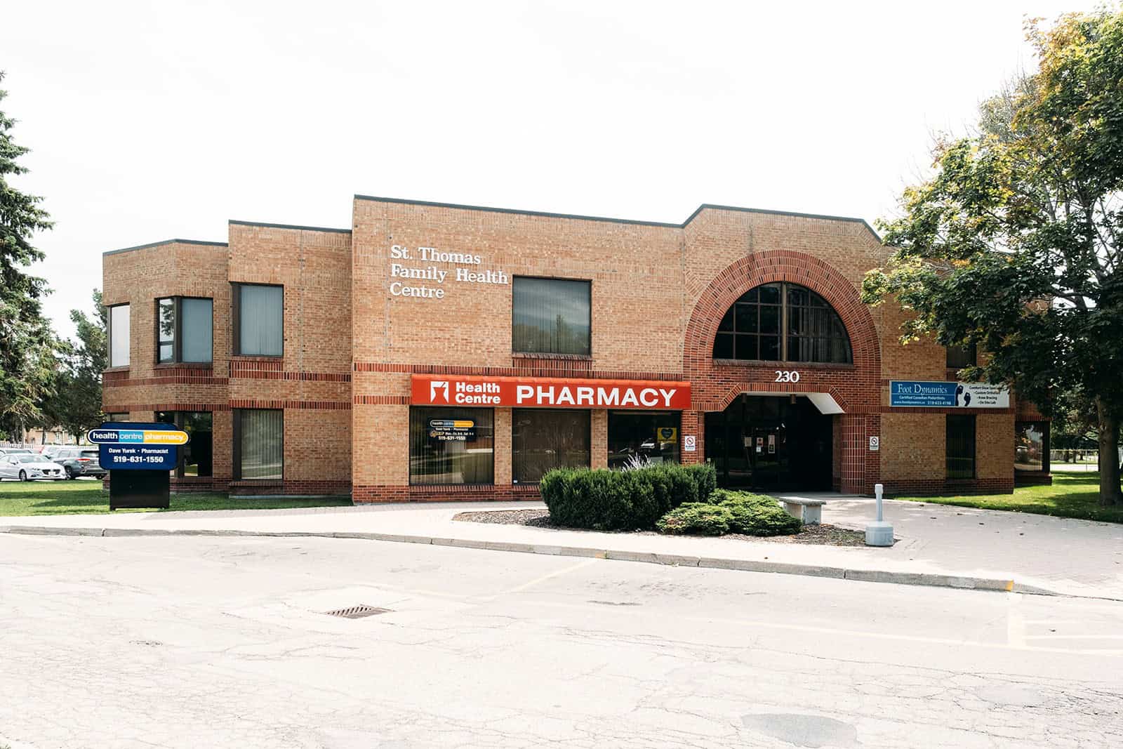 Community health centre with pharmacy and family health services.