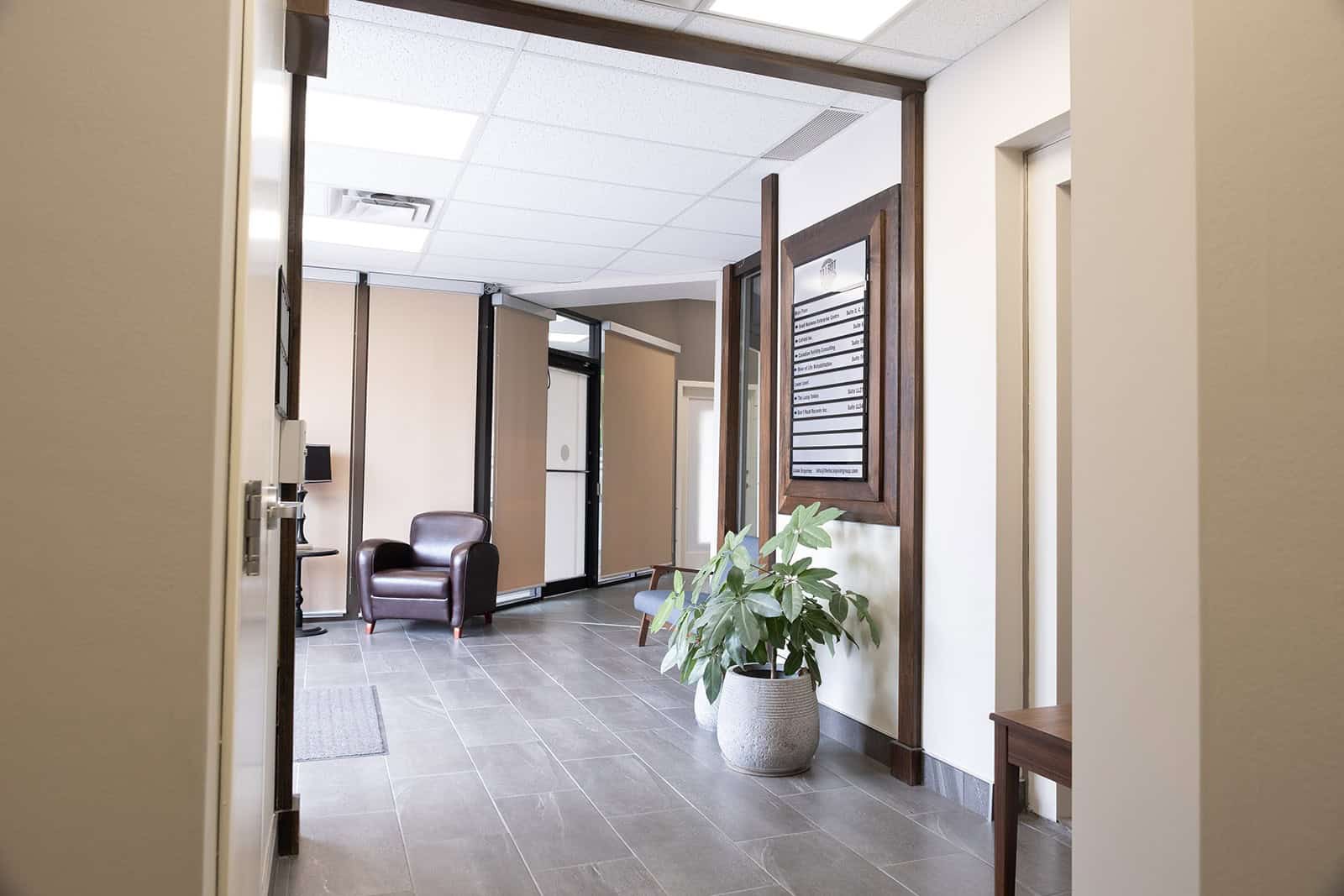 Contemporary office interior with seating and decor for startups.