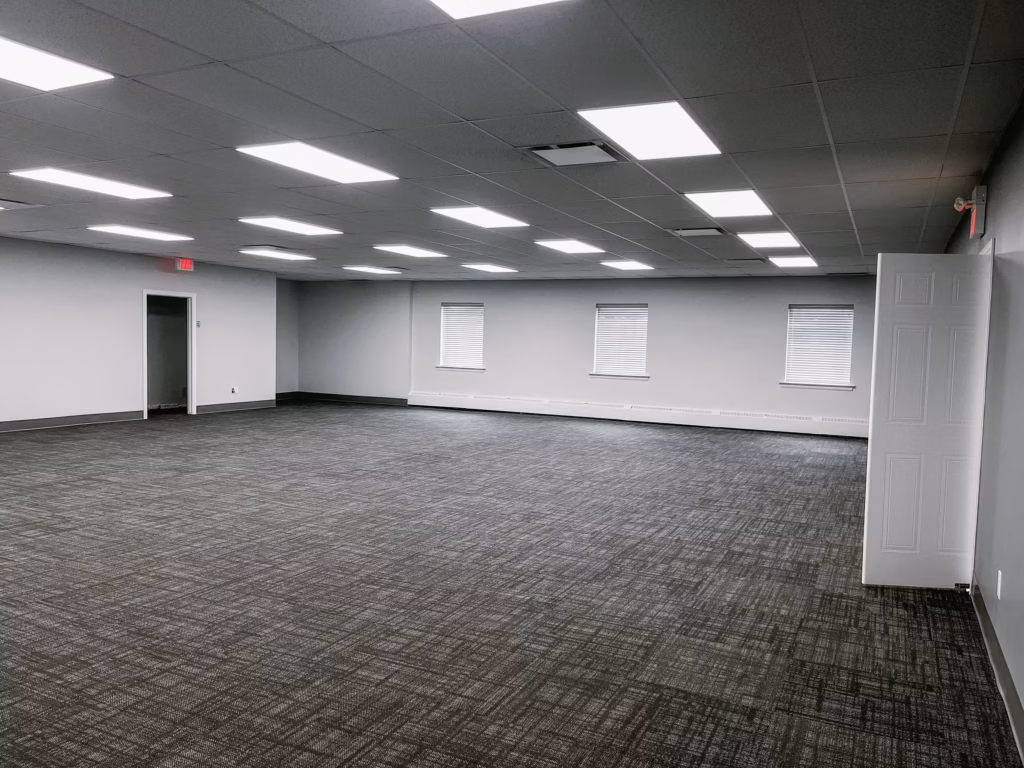 Empty, brightly lit